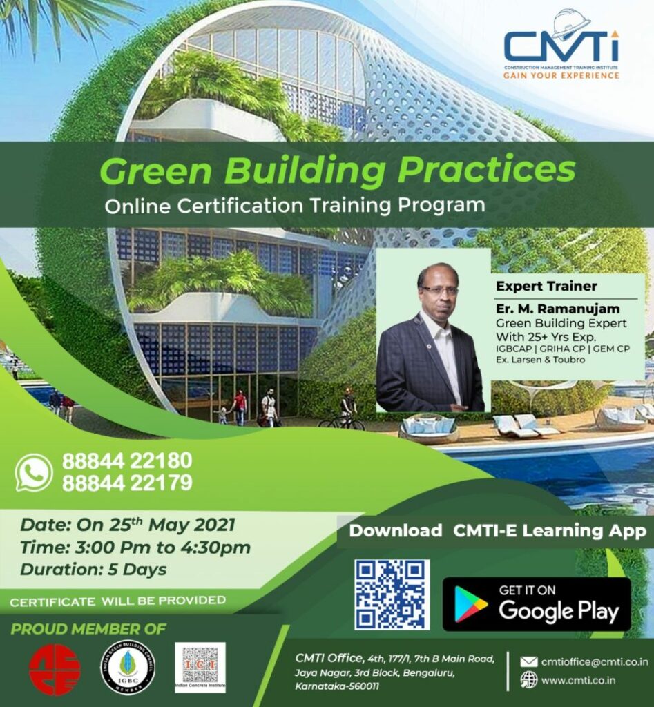 Upcoming online training programs on bar bending & green building