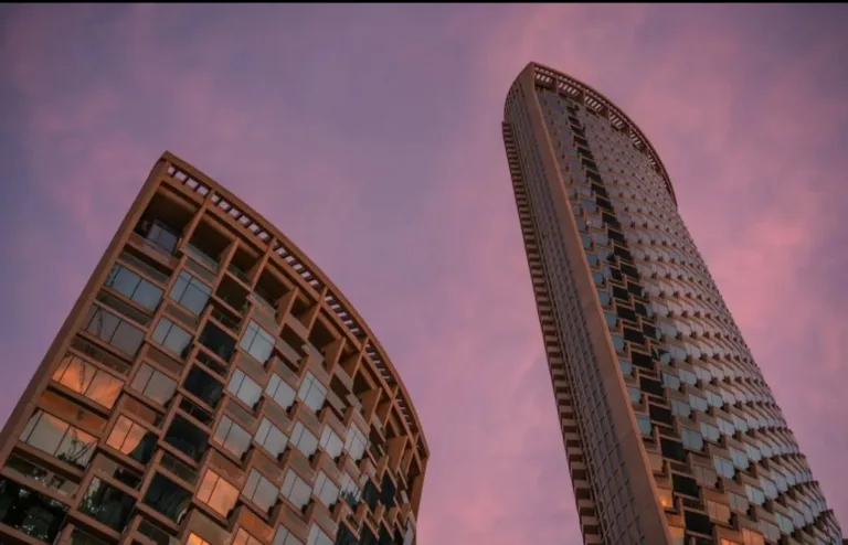 Two-tower residential complex with unobstructed views toward Burj Khalifa