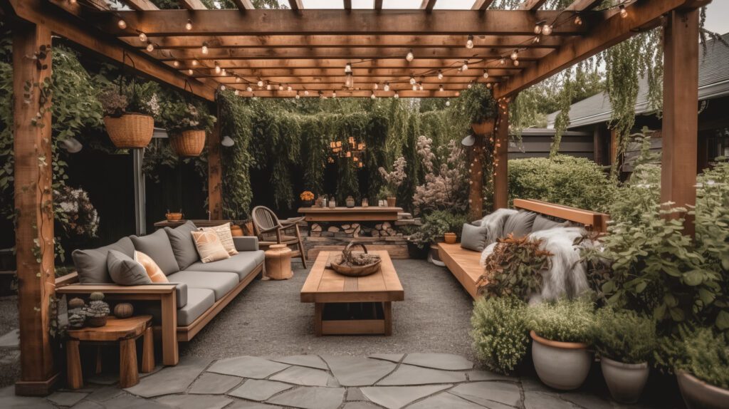 Beautiful outdoor living area with a pergola