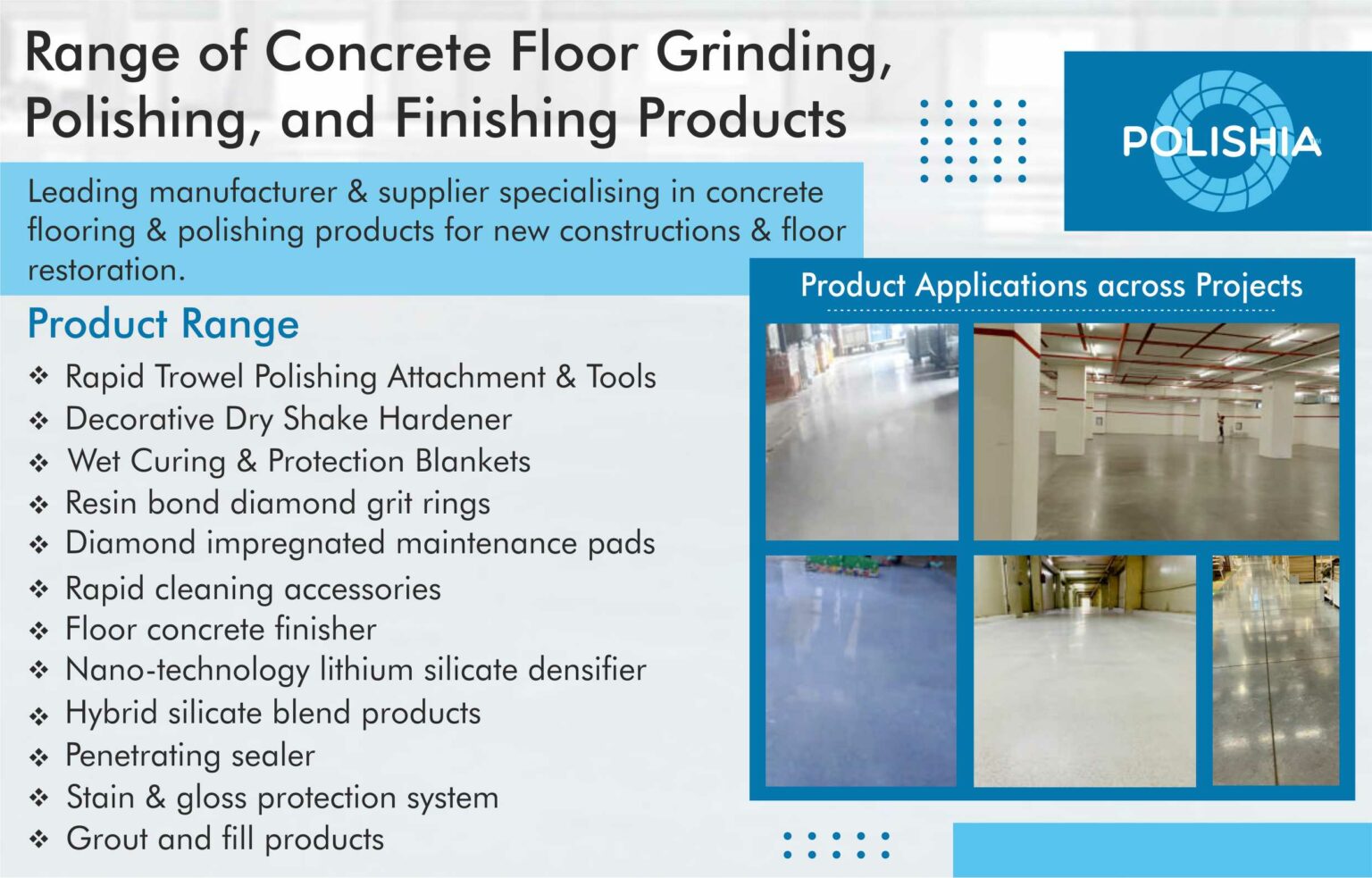 Complete Range of Concrete Polishing and Finishing Products