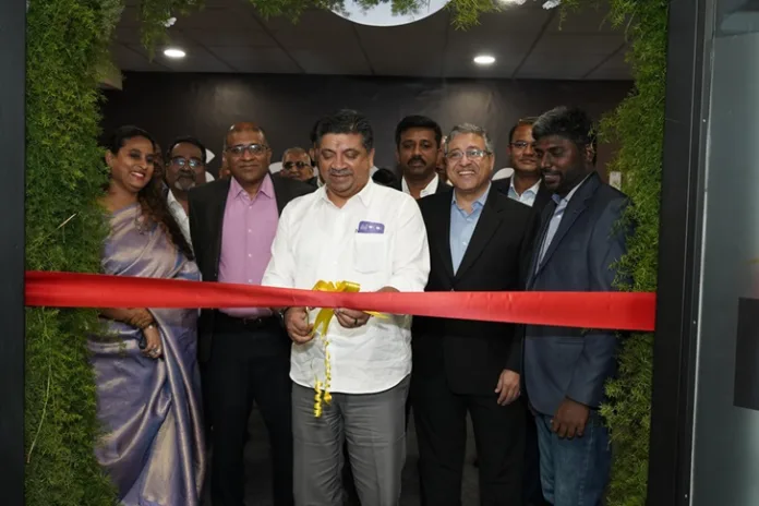 Dr. Palanivel Thiaga Rajan, Hon'ble IT & Digital Services Minister, Tamil Nadu, inaugurating the EY GDS Coimbatore office, joined by Manesh Patel, Global Operations Leader and Raghavendra Rengaswamy, Consulting Le