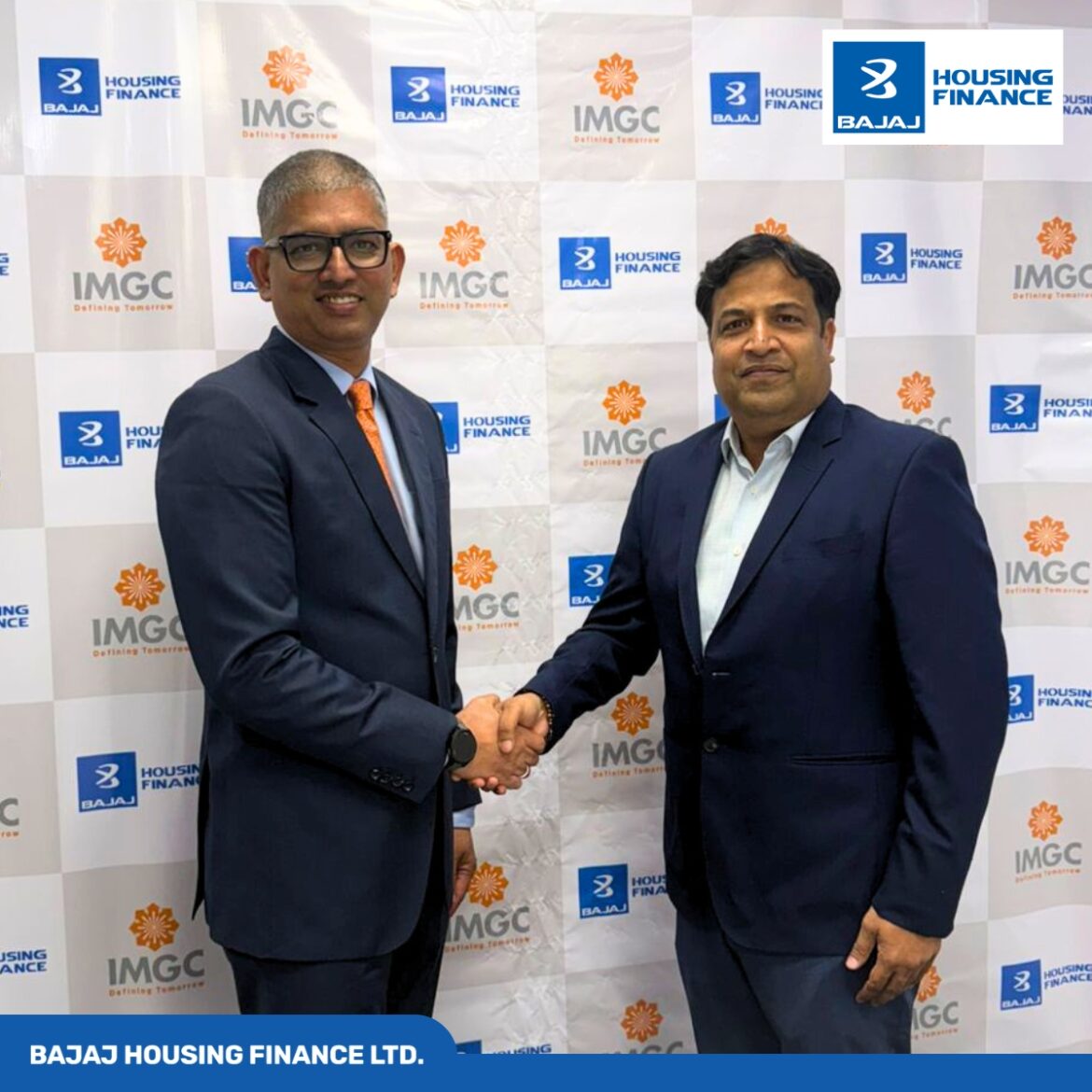 Mahesh Misra MD & CEO IMGC and Pawan Bhansali Senior EVP – Bajaj Housing Finance at the partnership announcement to expand affordable housing finance